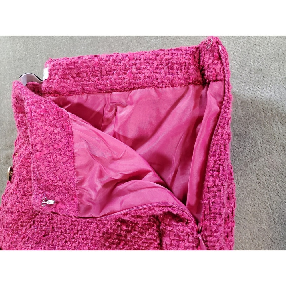 Nine West Womens Hot Pink Tweed Button Front Mini Skirt Size L Magenta Boucle - Picture 3 of 9